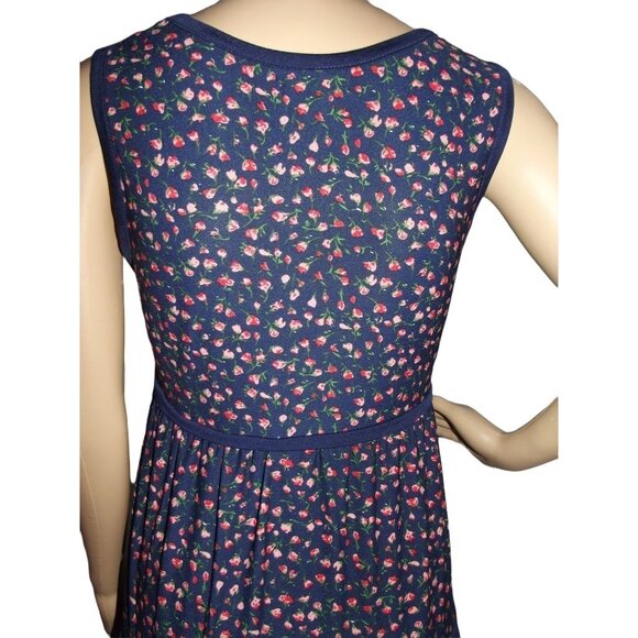 Max Studio Sz Small Navy Blue Pink Rosebud Floral Print Sleeveless Tiered Dress - Picture 8 of 12